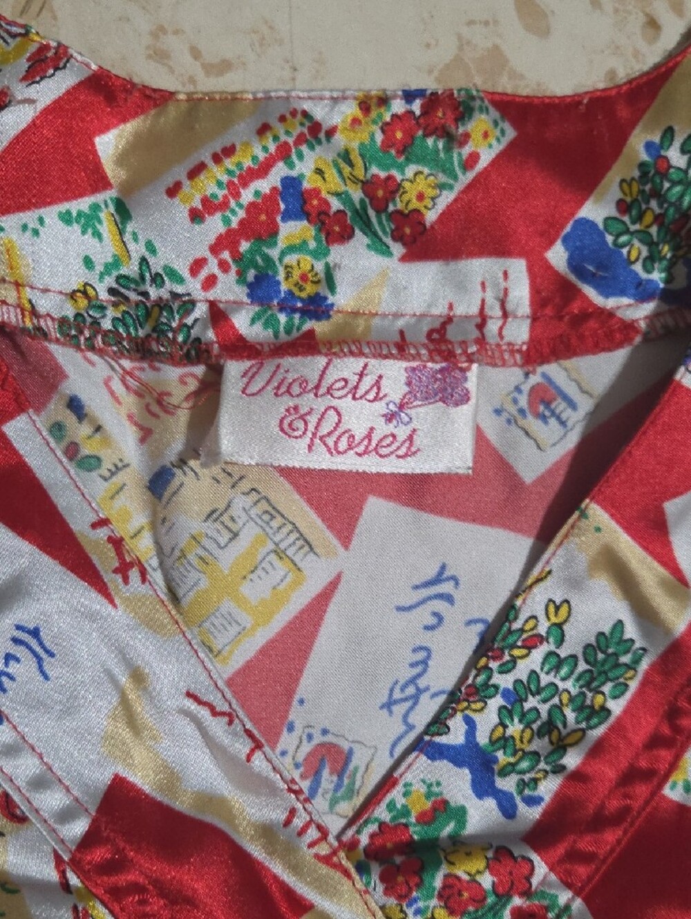 Violets & Roses Women’s Sleep Top | Red Postcard Print Pajama Shirt | Estimated - Picture 2 of 3